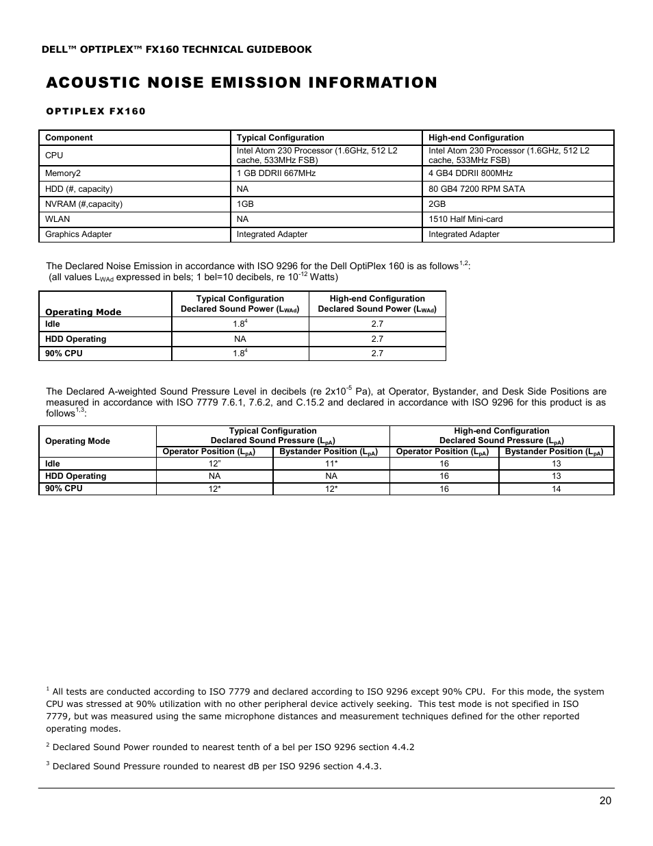 Acoustic noise emission information | Dell OptiPlex FX160 User Manual | Page 20 / 20