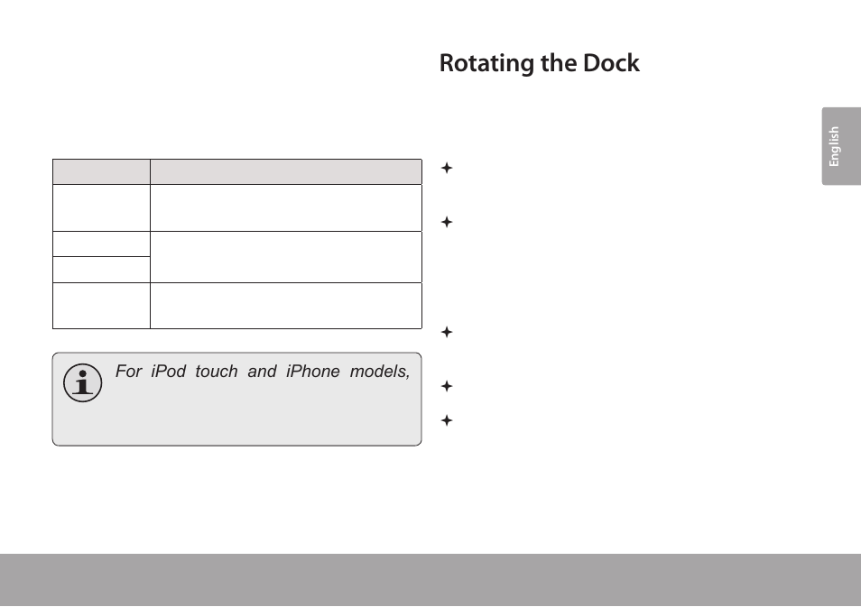 Browsing ipod/iphone menus with the remote, Rotating the dock | COBY CSMP175 User Manual | Page 13 / 62