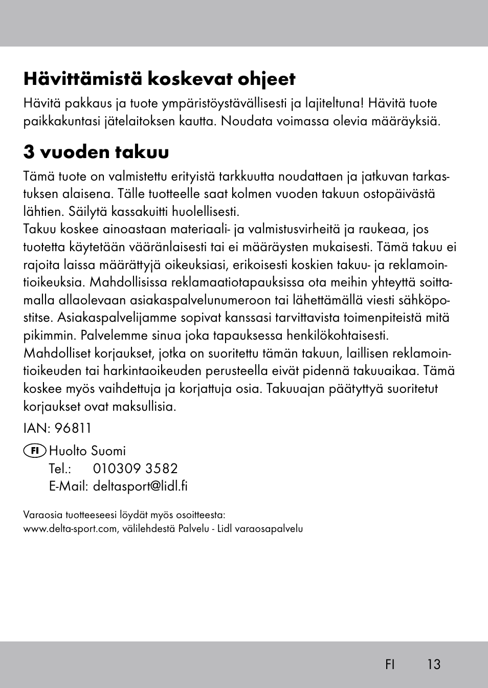 Hävittämistä koskevat ohjeet, 3 vuoden takuu | Playtive Swing Brettschaukel User Manual | Page 11 / 40