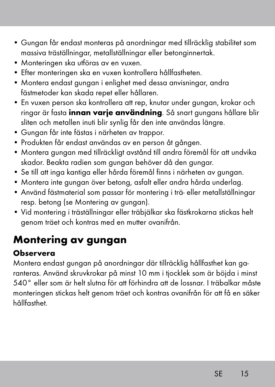 Montering av gungan | Playtive Swing Brettschaukel User Manual | Page 13 / 40