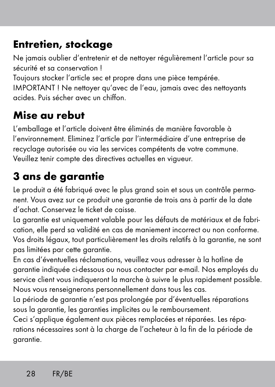 Entretien, stockage, Mise au rebut, 3 ans de garantie | Playtive Swing Brettschaukel User Manual | Page 26 / 40