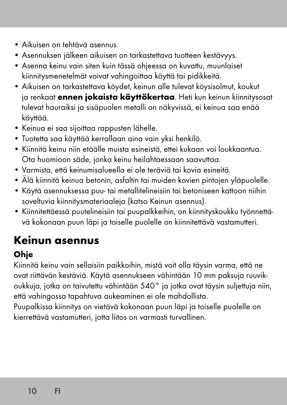 Keinun asennus | Playtive Swing Brettschaukel User Manual | Page 8 / 40