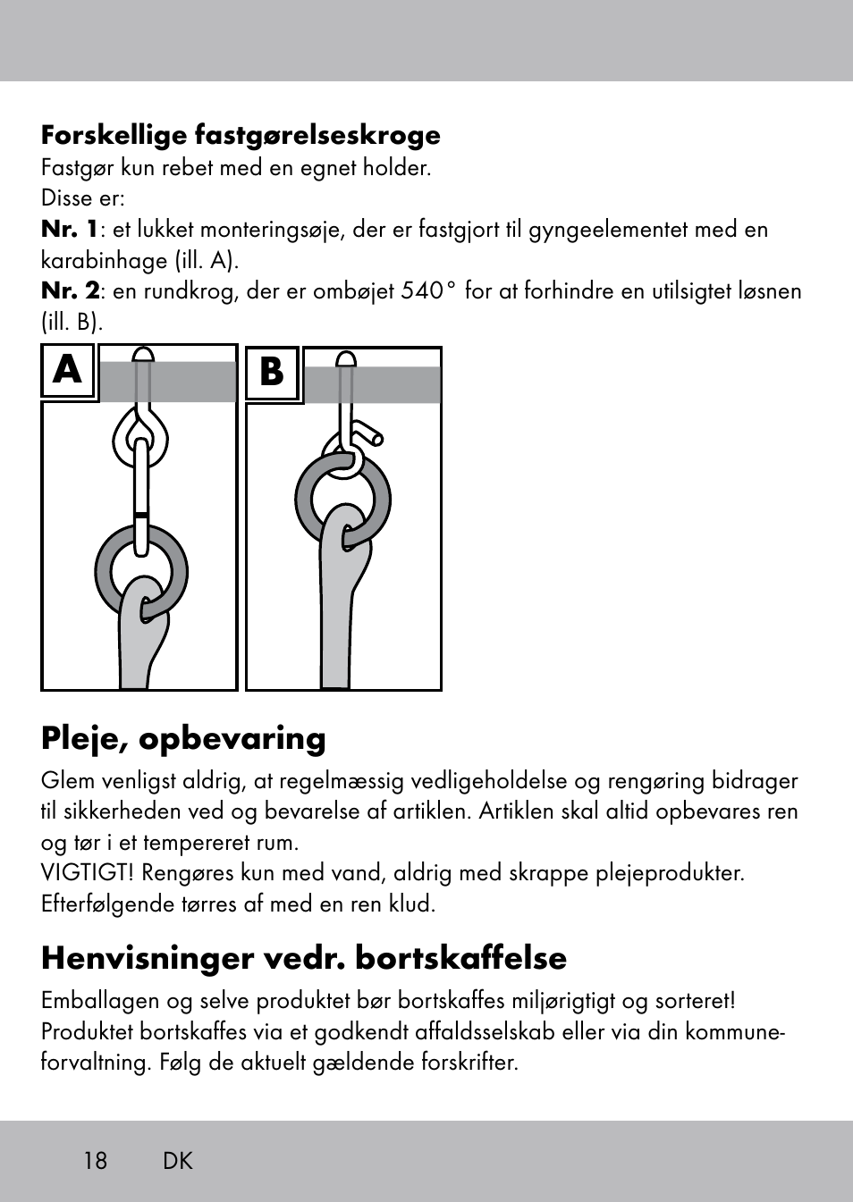 Pleje, opbevaring, Henvisninger vedr. bortskaffelse | Playtive Swing Kletterseil User Manual | Page 16 / 32