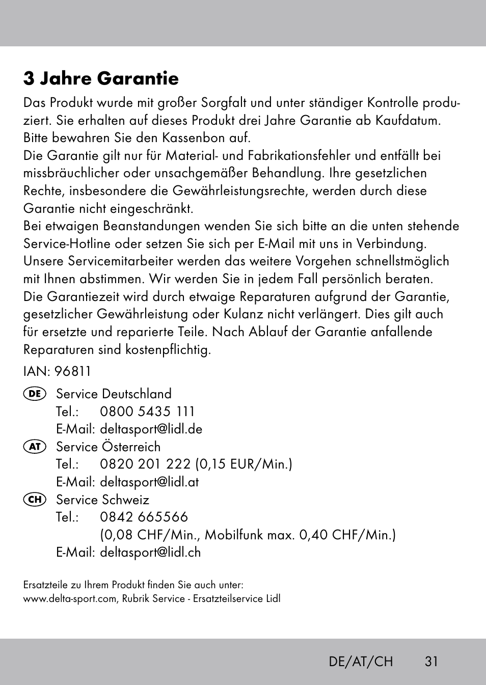 3 jahre garantie | Playtive Swing Kletterseil User Manual | Page 29 / 32