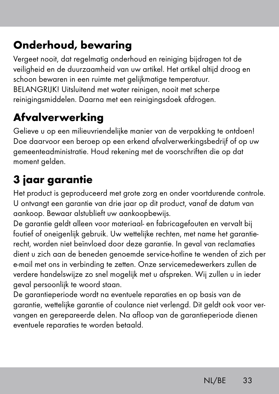 Onderhoud, bewaring, Afvalverwerking, 3 jaar garantie | Playtive Swing Trapezschaukel User Manual | Page 31 / 40