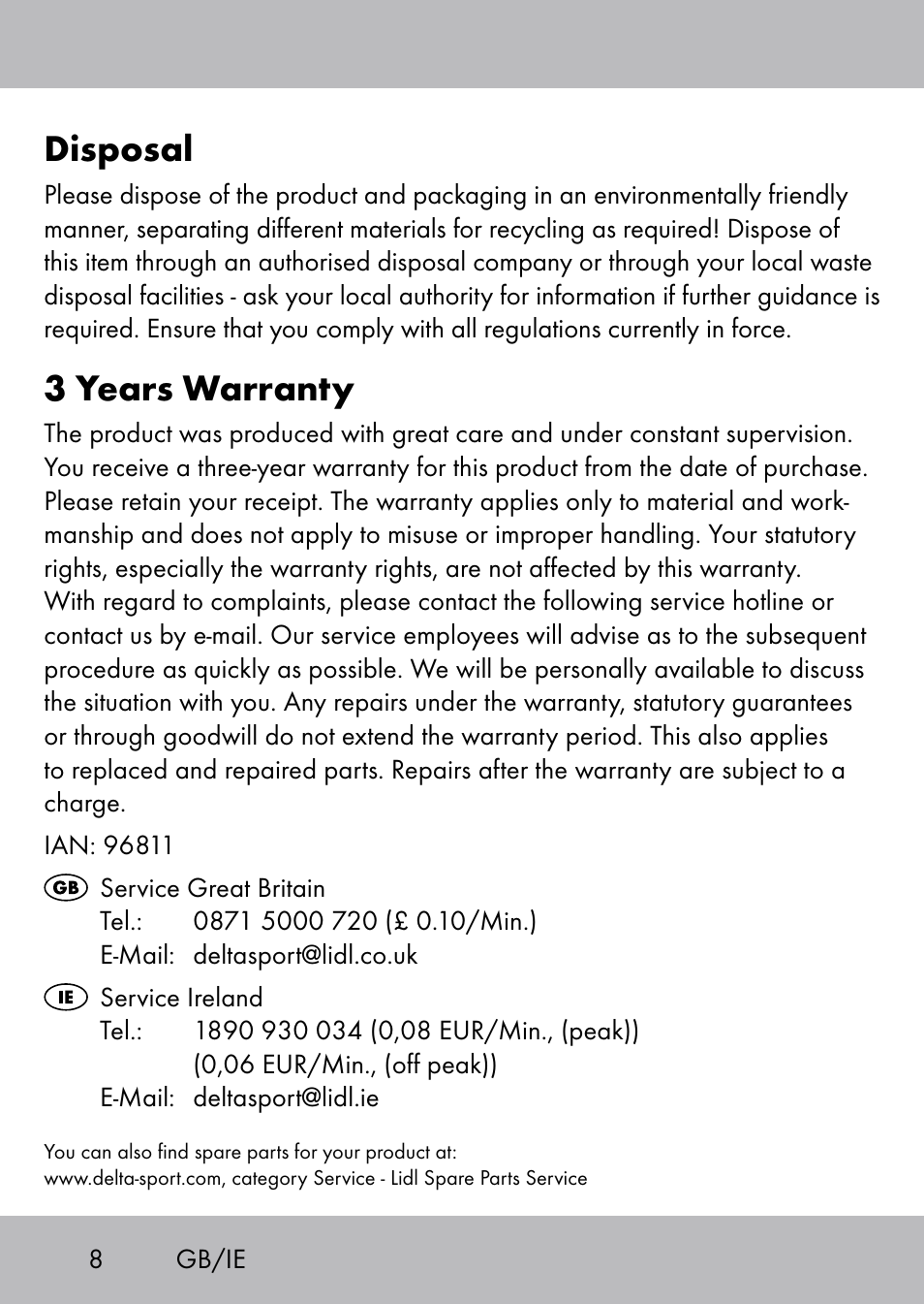 Disposal, 3 years warranty | Playtive Swing Trapezschaukel User Manual | Page 6 / 40