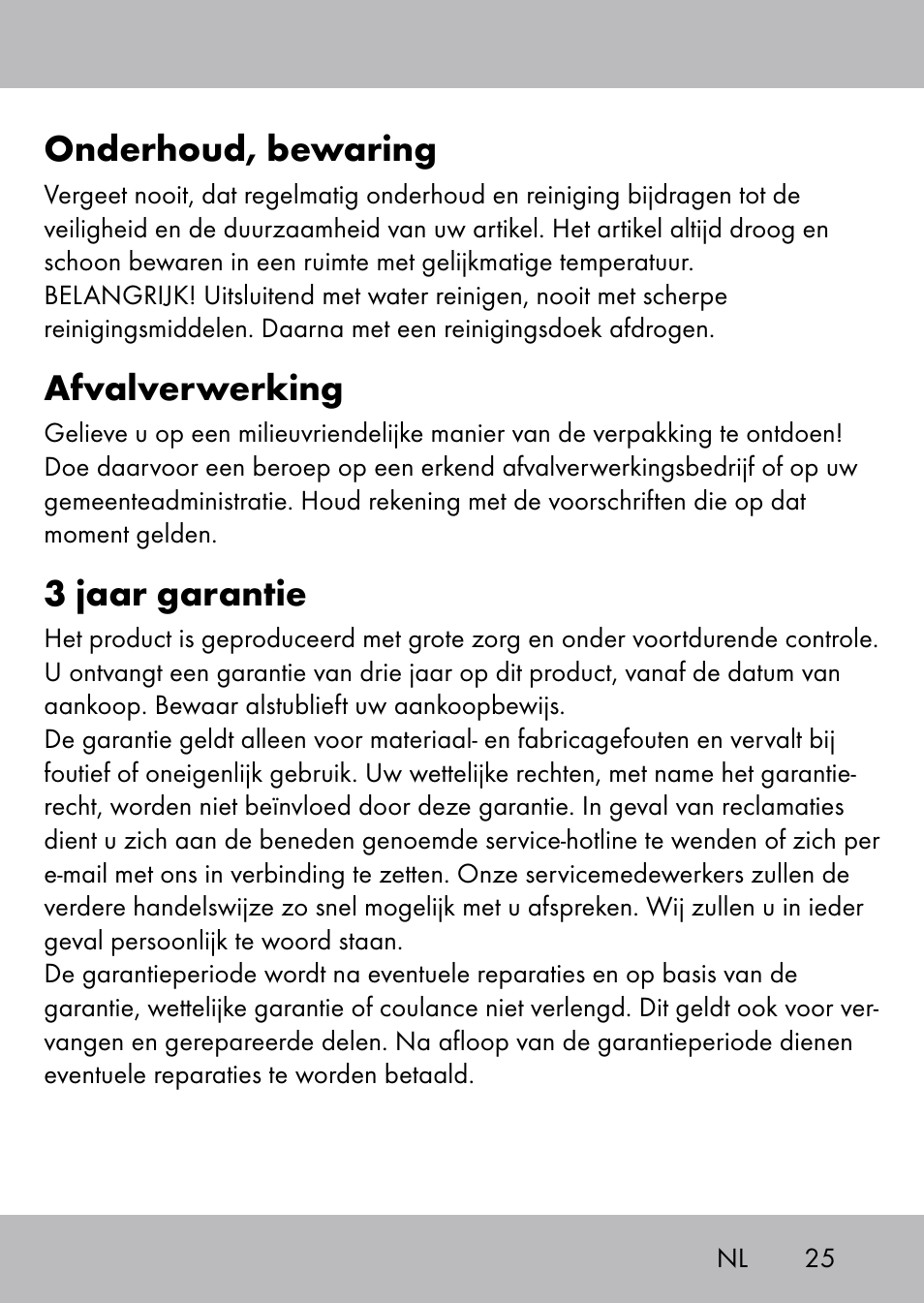 Onderhoud, bewaring, Afvalverwerking, 3 jaar garantie | Playtive Swing Brettschaukel User Manual | Page 23 / 32