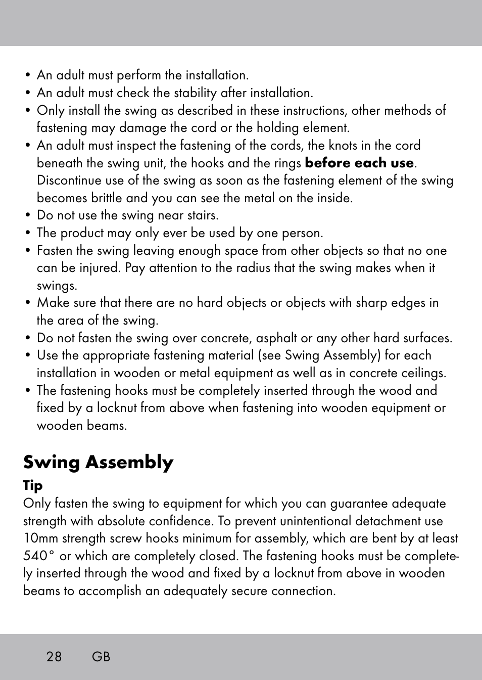 Swing assembly | Playtive Swing Brettschaukel User Manual | Page 26 / 32