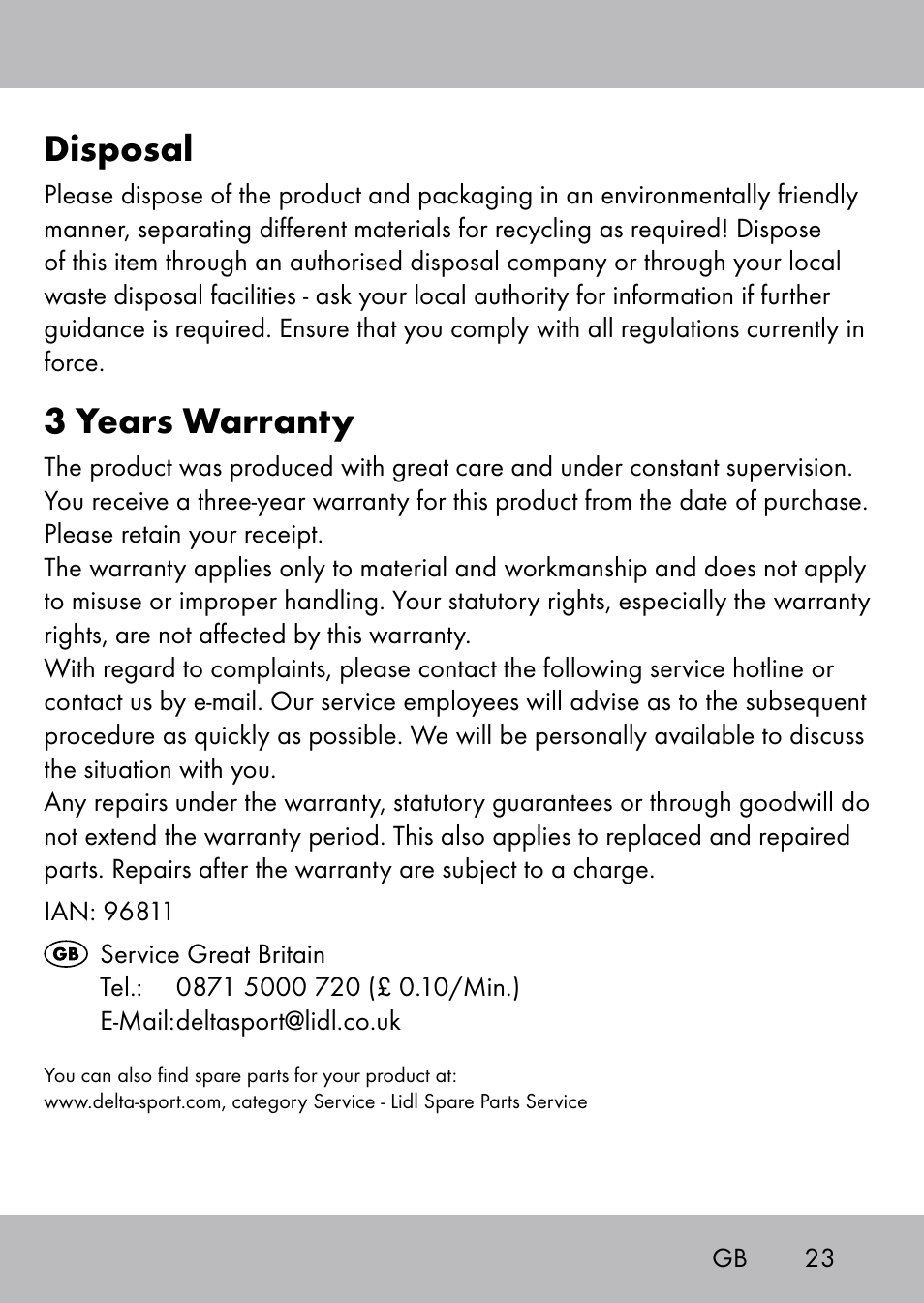 Disposal, 3 years warranty | Playtive Swing Kletterseil User Manual | Page 21 / 24