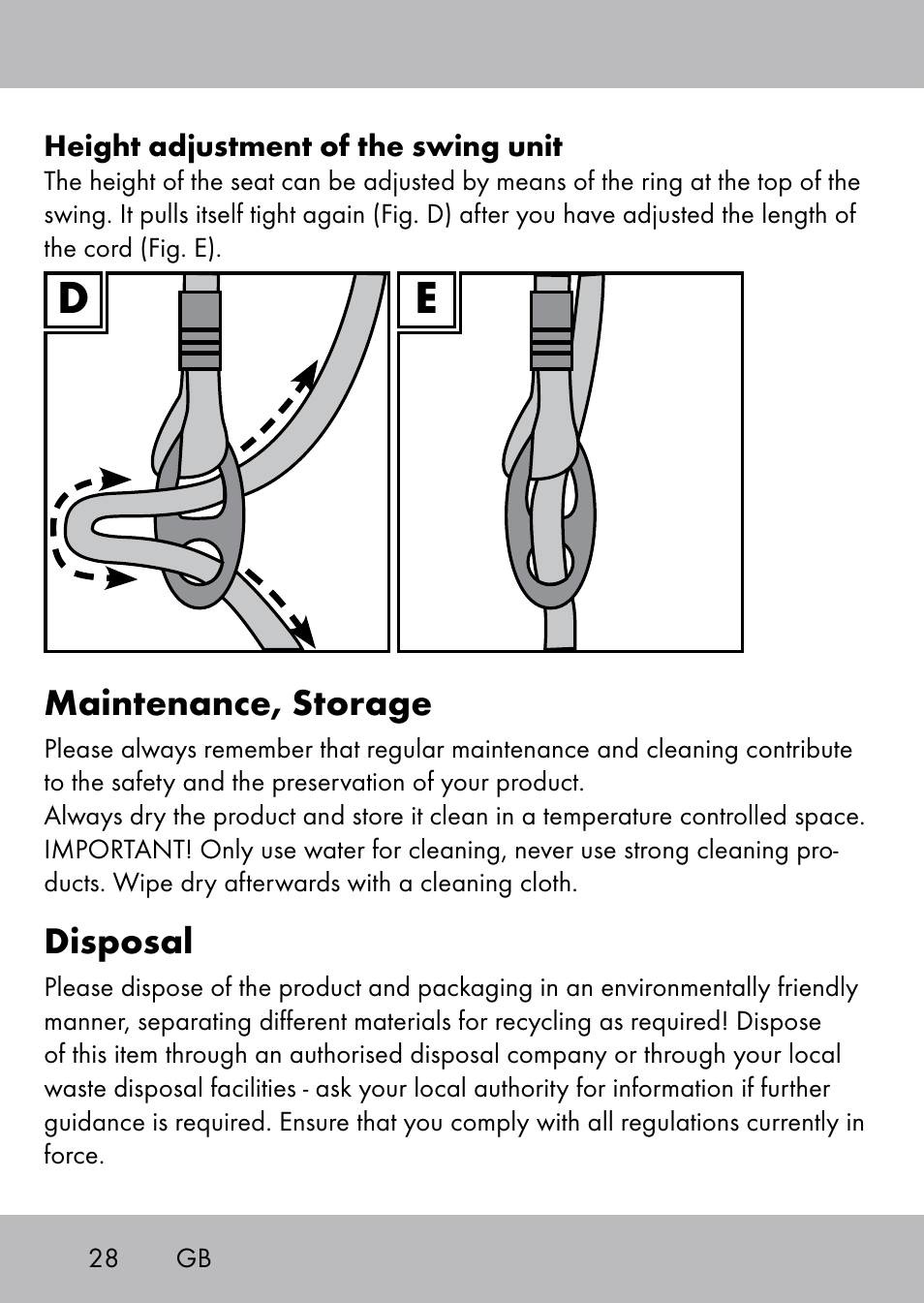 Maintenance, storage, Disposal | Playtive Swing Tellerschaukel User Manual | Page 26 / 28