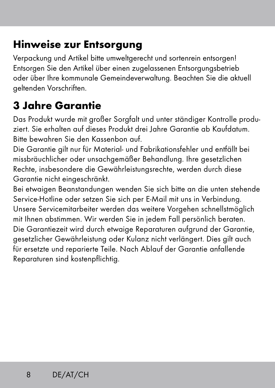 Hinweise zur entsorgung, 3 jahre garantie | Playtive Swing Tellerschaukel User Manual | Page 6 / 28