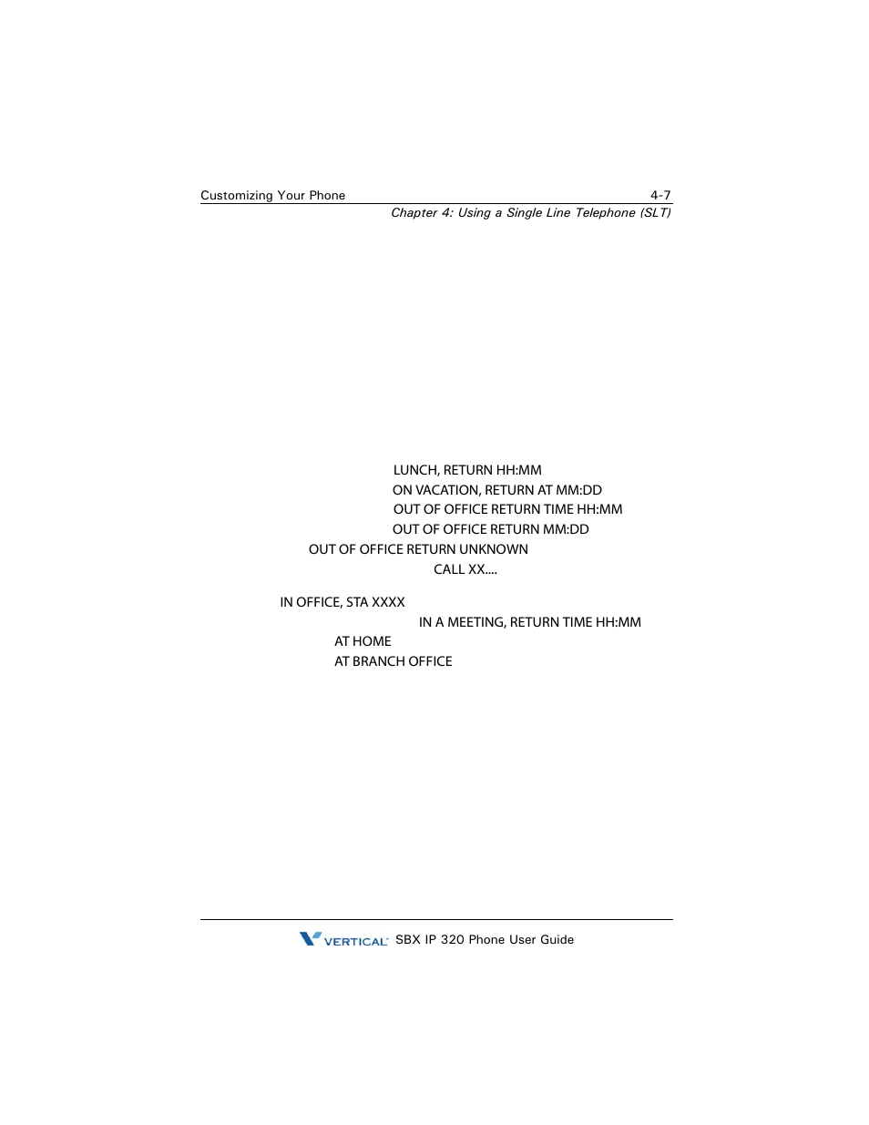 Setting pre-selected messages, Set a message, Cancel a pre-selected message | Setting pre-selected messages -7 | Vertical SBX IP 320 User Manual | Page 103 / 124