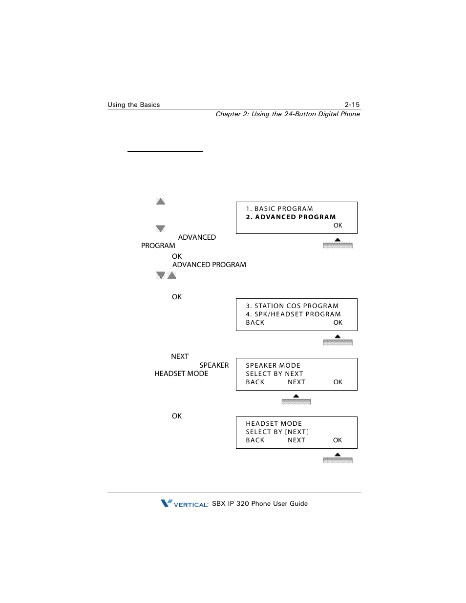Using the headset (vs. speaker) mode | Vertical SBX IP 320 User Manual | Page 31 / 124