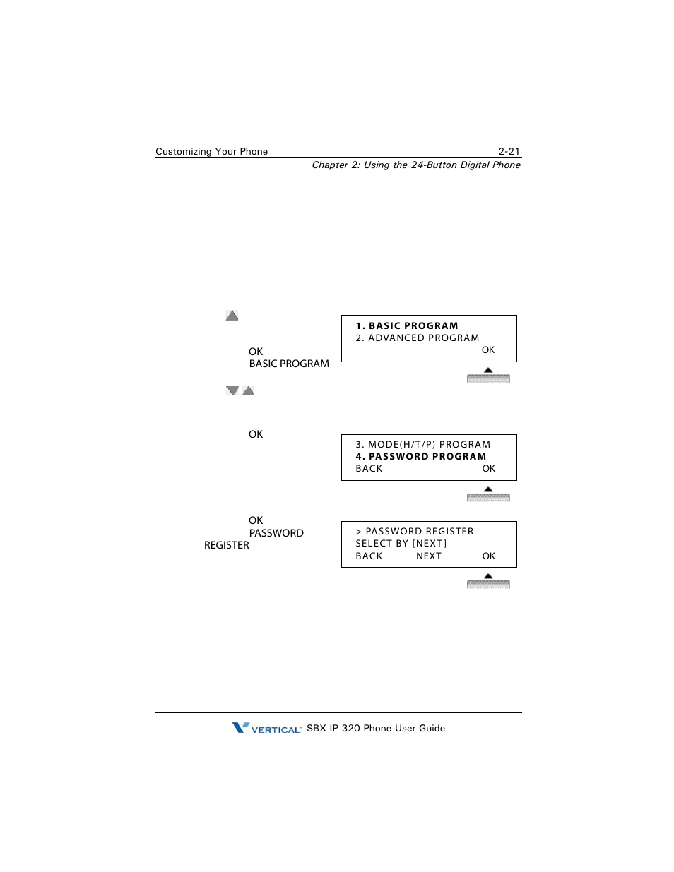 Setting your password, Registering (creating) your password, Setting your password -21 | Vertical SBX IP 320 User Manual | Page 37 / 124