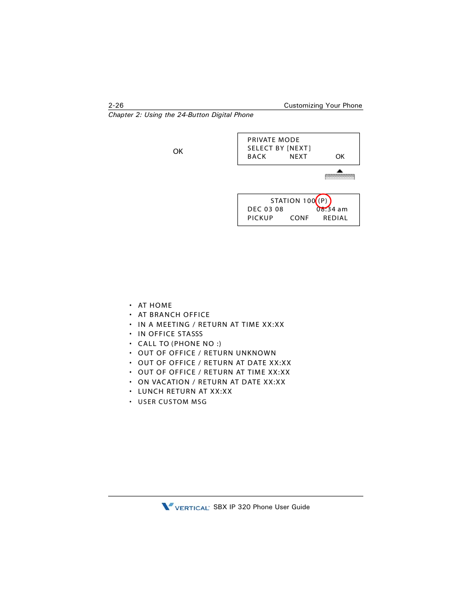 Using pre-selected display messages, Using pre-selected display messages -26 | Vertical SBX IP 320 User Manual | Page 42 / 124