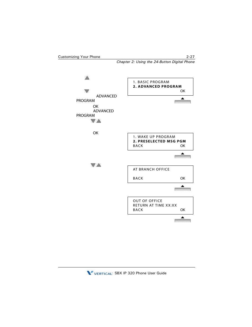 Setting a pre-selected message | Vertical SBX IP 320 User Manual | Page 43 / 124