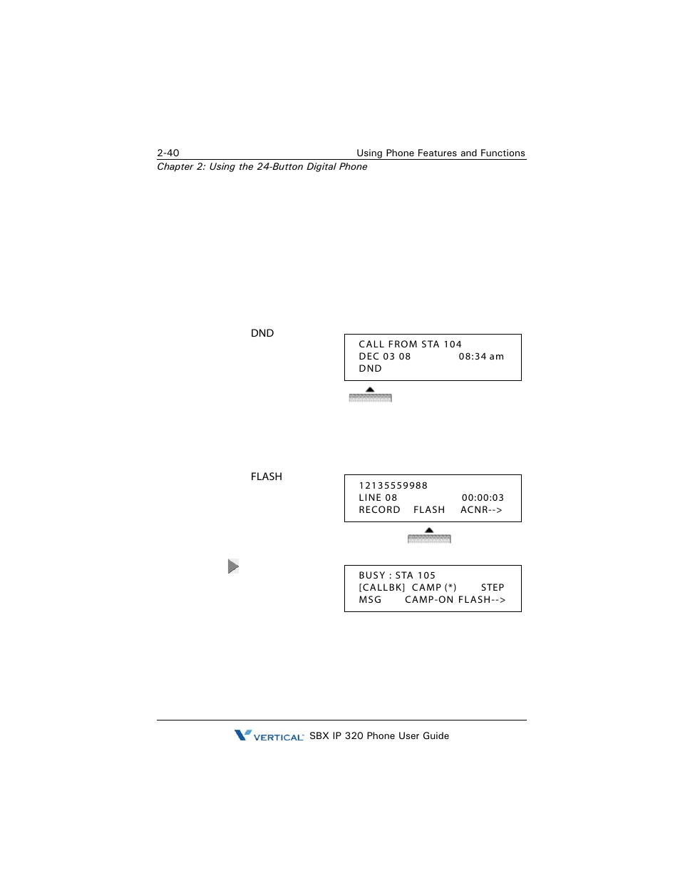 Do not disturb (dnd), Flash, Do not disturb (dnd) -40 flash -40 | Vertical SBX IP 320 User Manual | Page 56 / 124