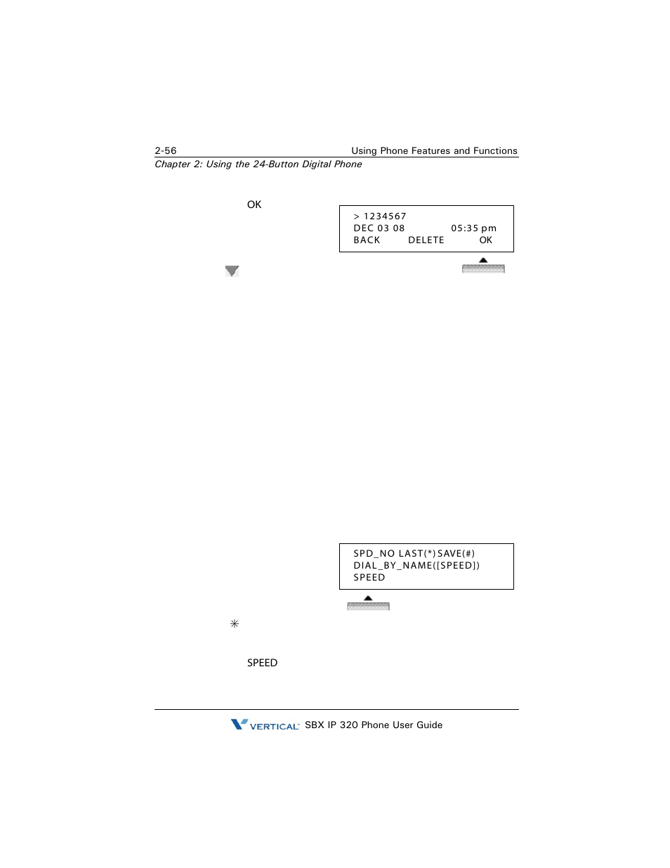 Speed dialing, Using system and station speed dial numbers, Speed dialing -56 | Vertical SBX IP 320 User Manual | Page 72 / 124