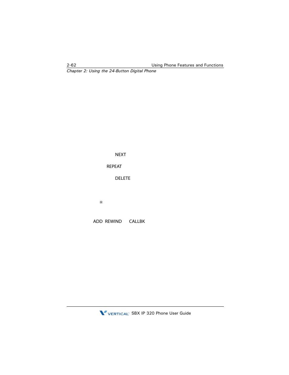 Voice mail, Listen to messages, Voice mail -62 | Vertical SBX IP 320 User Manual | Page 78 / 124