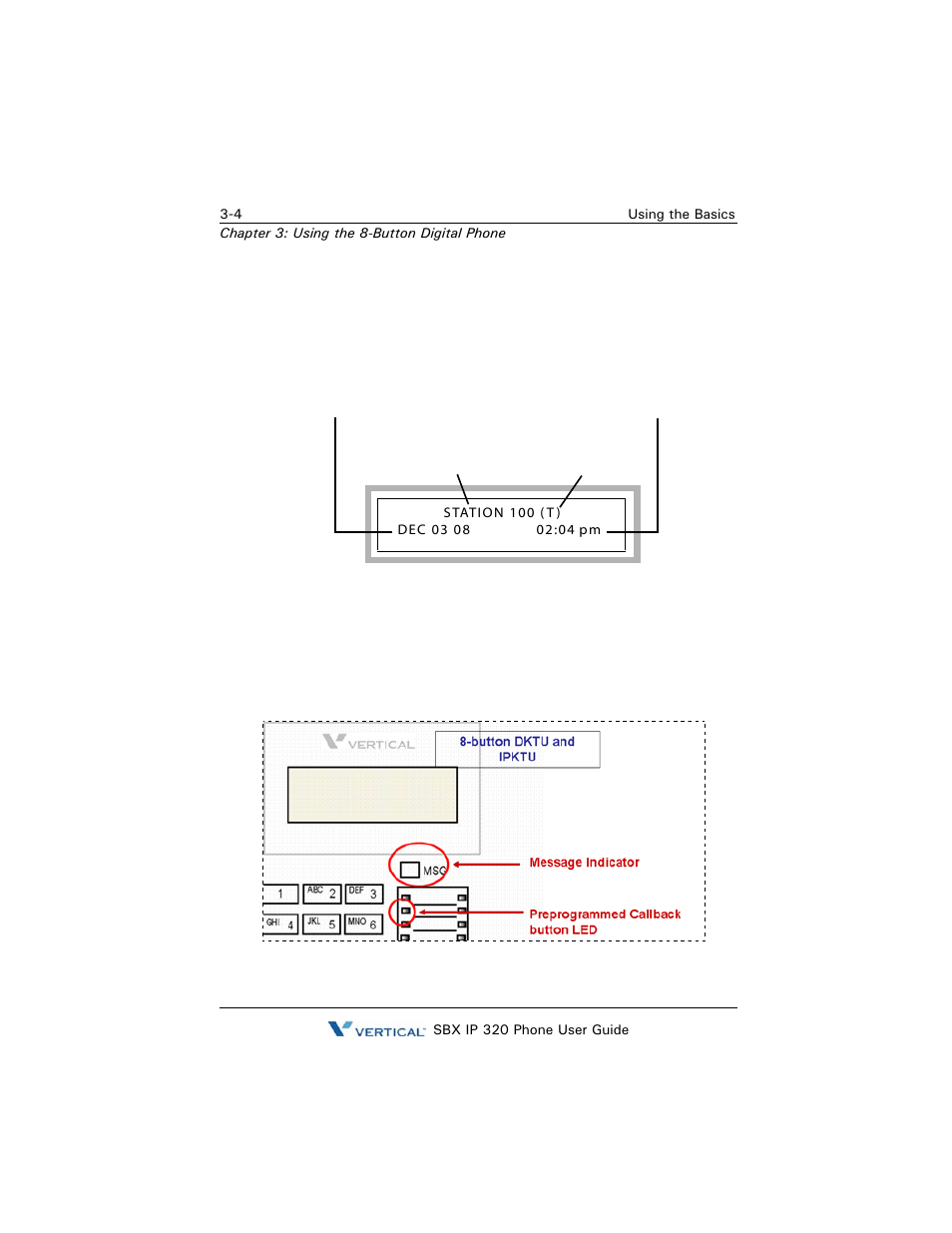 Using the display, Message waiting and call back indicator lights | Vertical SBX IP 320 User Manual | Page 86 / 124
