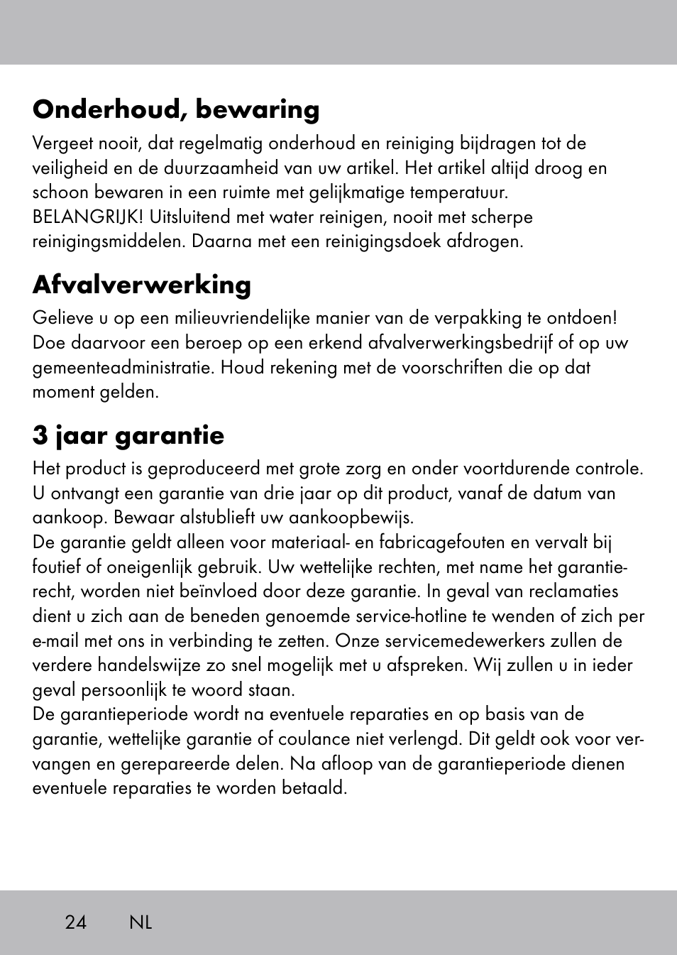 Onderhoud, bewaring, Afvalverwerking, 3 jaar garantie | Playtive Swing Trapezschaukel User Manual | Page 22 / 28