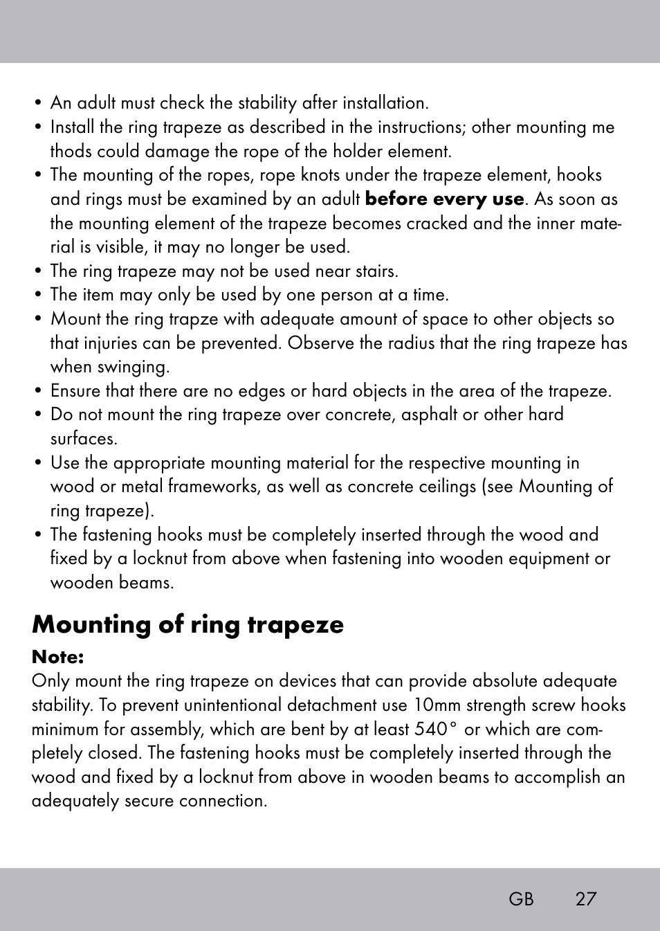 Mounting of ring trapeze | Playtive Swing Trapezschaukel User Manual | Page 25 / 28