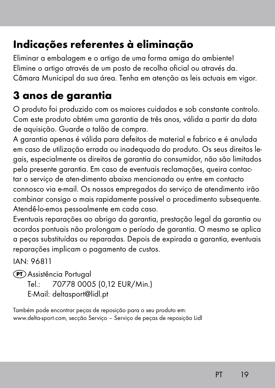 Indicações referentes à eliminação, 3 anos de garantia | Playtive Swing Brettschaukel User Manual | Page 17 / 28