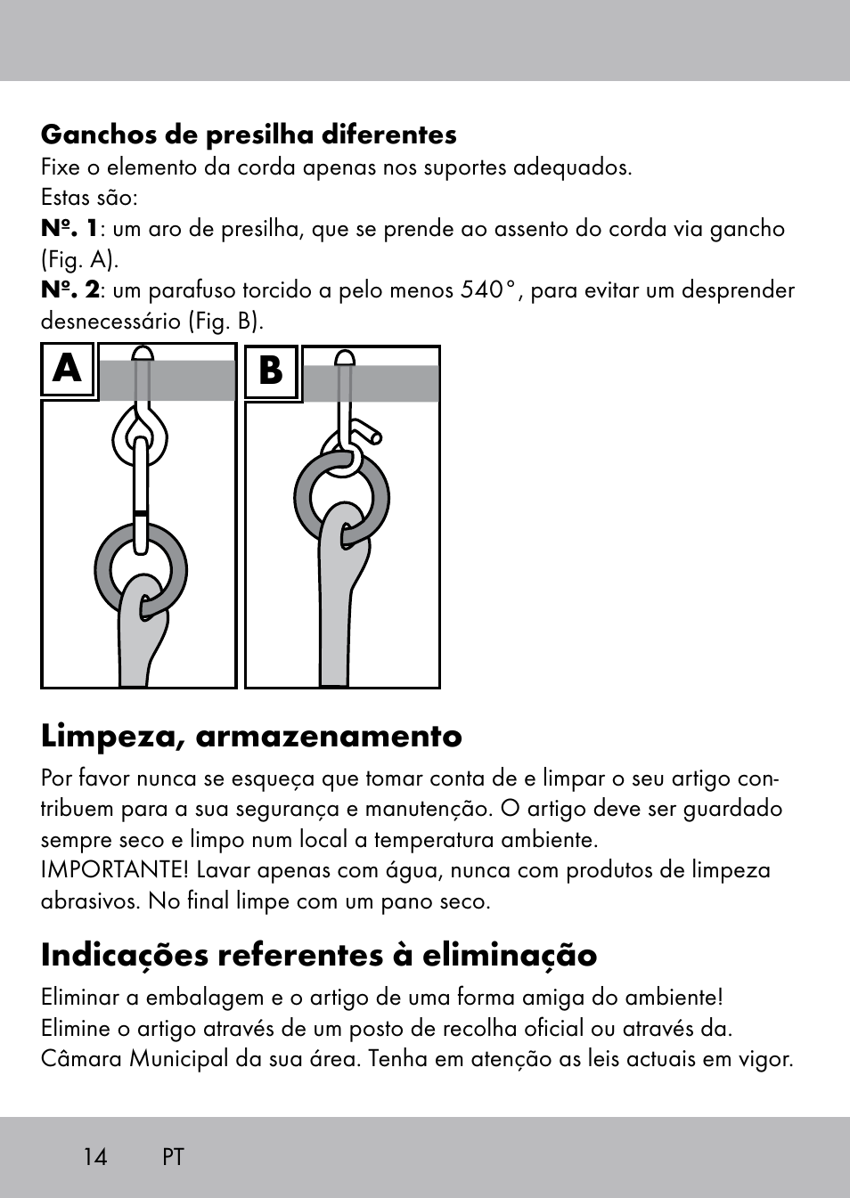 Limpeza, armazenamento, Indicações referentes à eliminação | Playtive Swing Kletterseil User Manual | Page 12 / 24