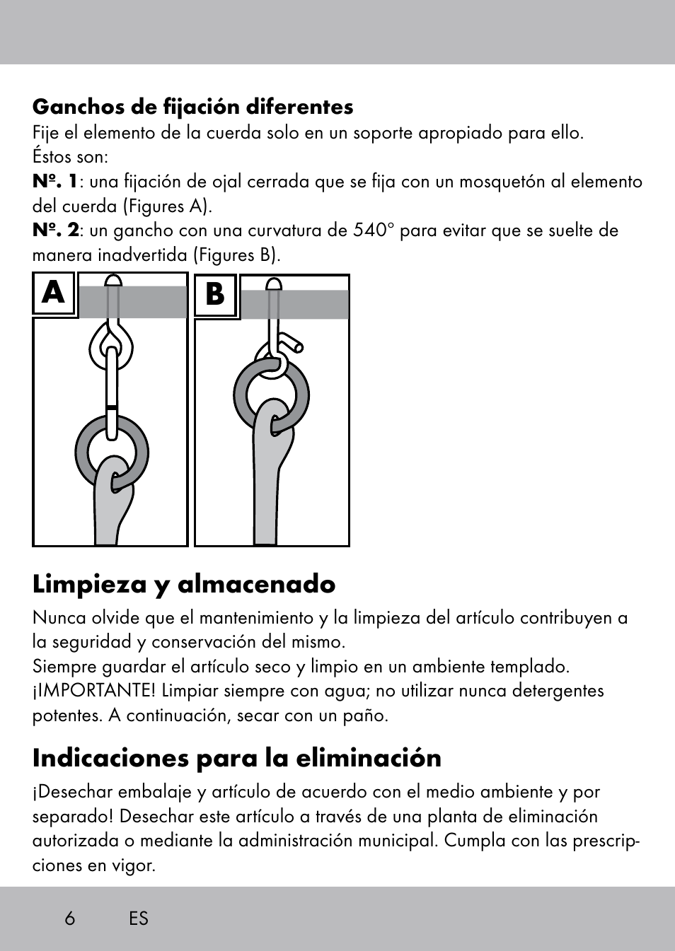 Limpieza y almacenado, Indicaciones para la eliminación | Playtive Swing Kletterseil User Manual | Page 4 / 24