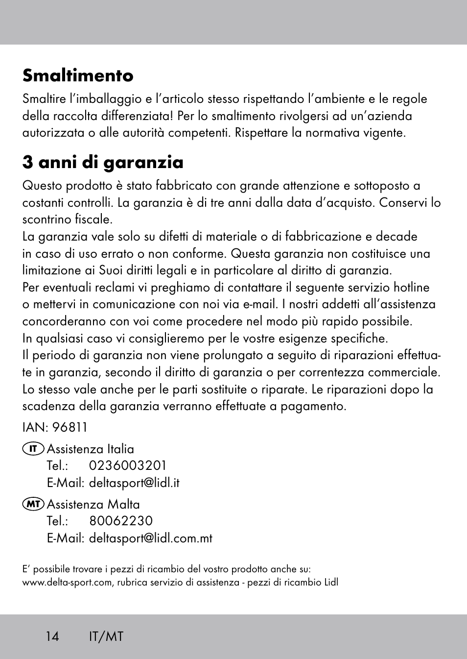 Smaltimento, 3 anni di garanzia | Playtive Swing Trapezschaukel User Manual | Page 12 / 28