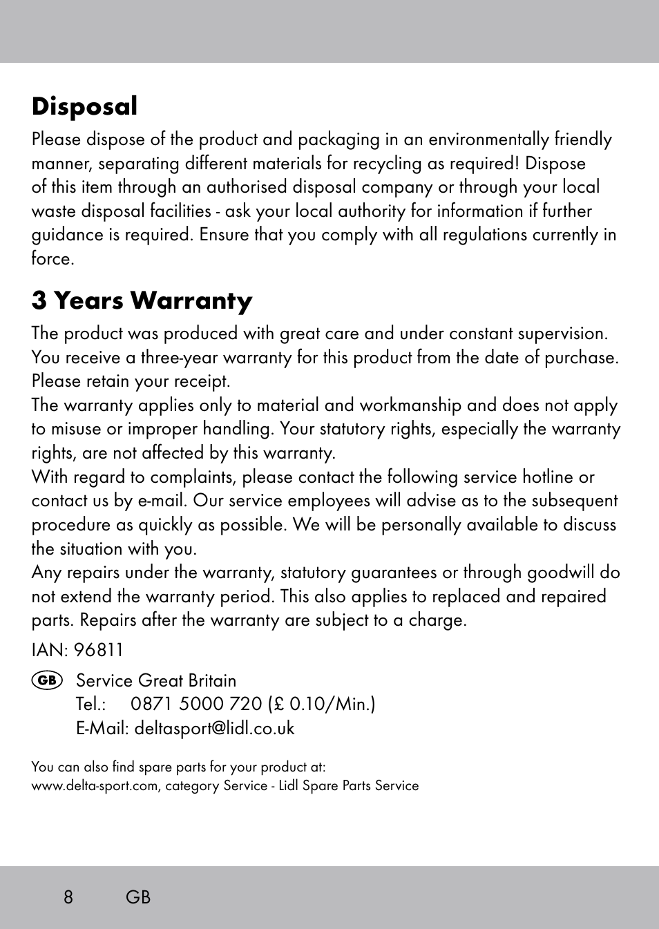 Disposal, 3 years warranty | Playtive Swing Brettschaukel User Manual | Page 6 / 40