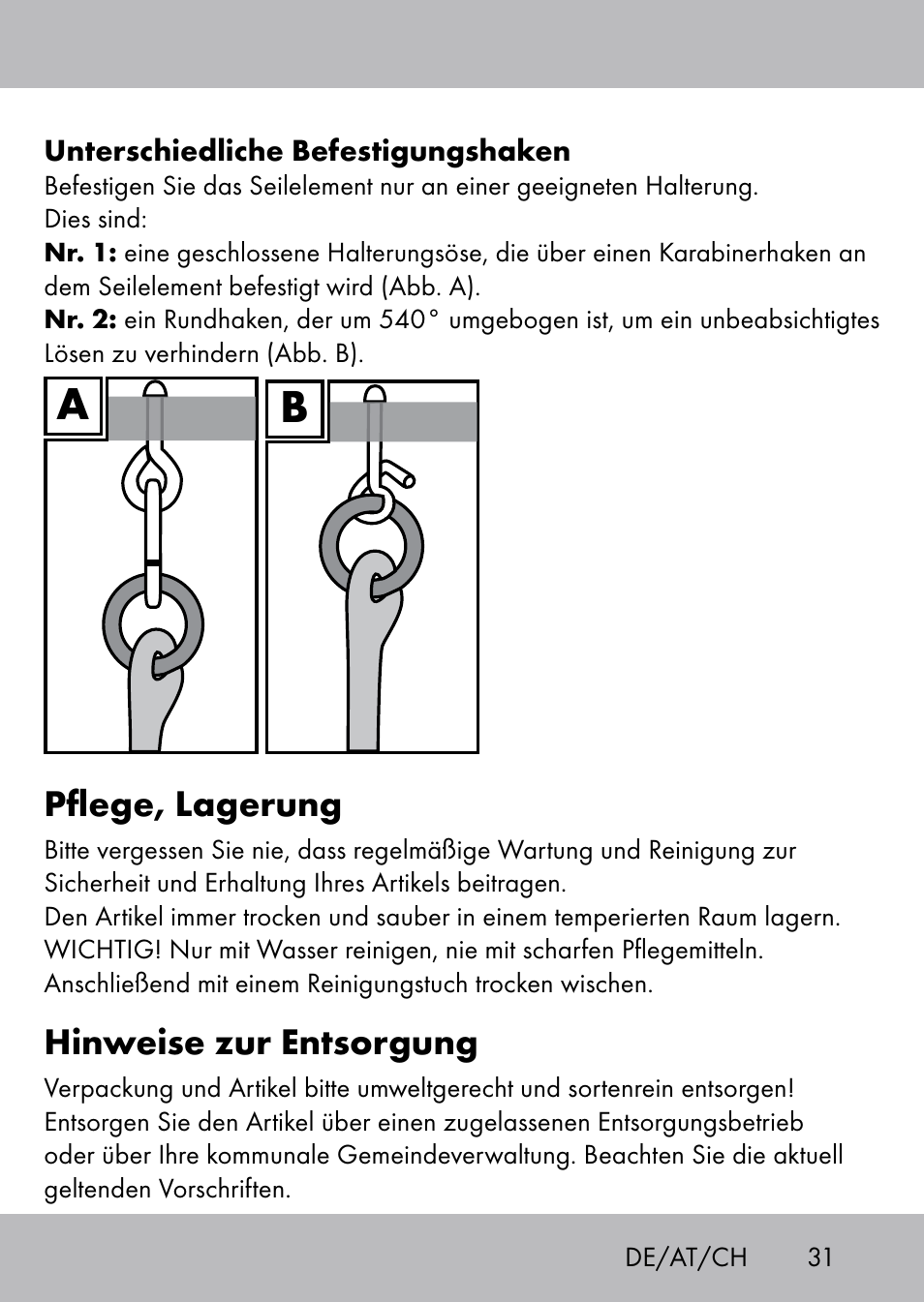 Pflege, lagerung, Hinweise zur entsorgung | Playtive Swing Kletterseil User Manual | Page 29 / 32