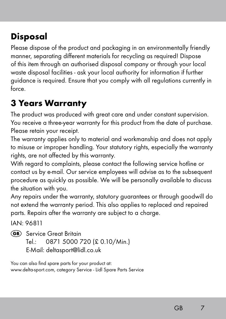 Disposal, 3 years warranty | Playtive Swing Kletterseil User Manual | Page 5 / 32