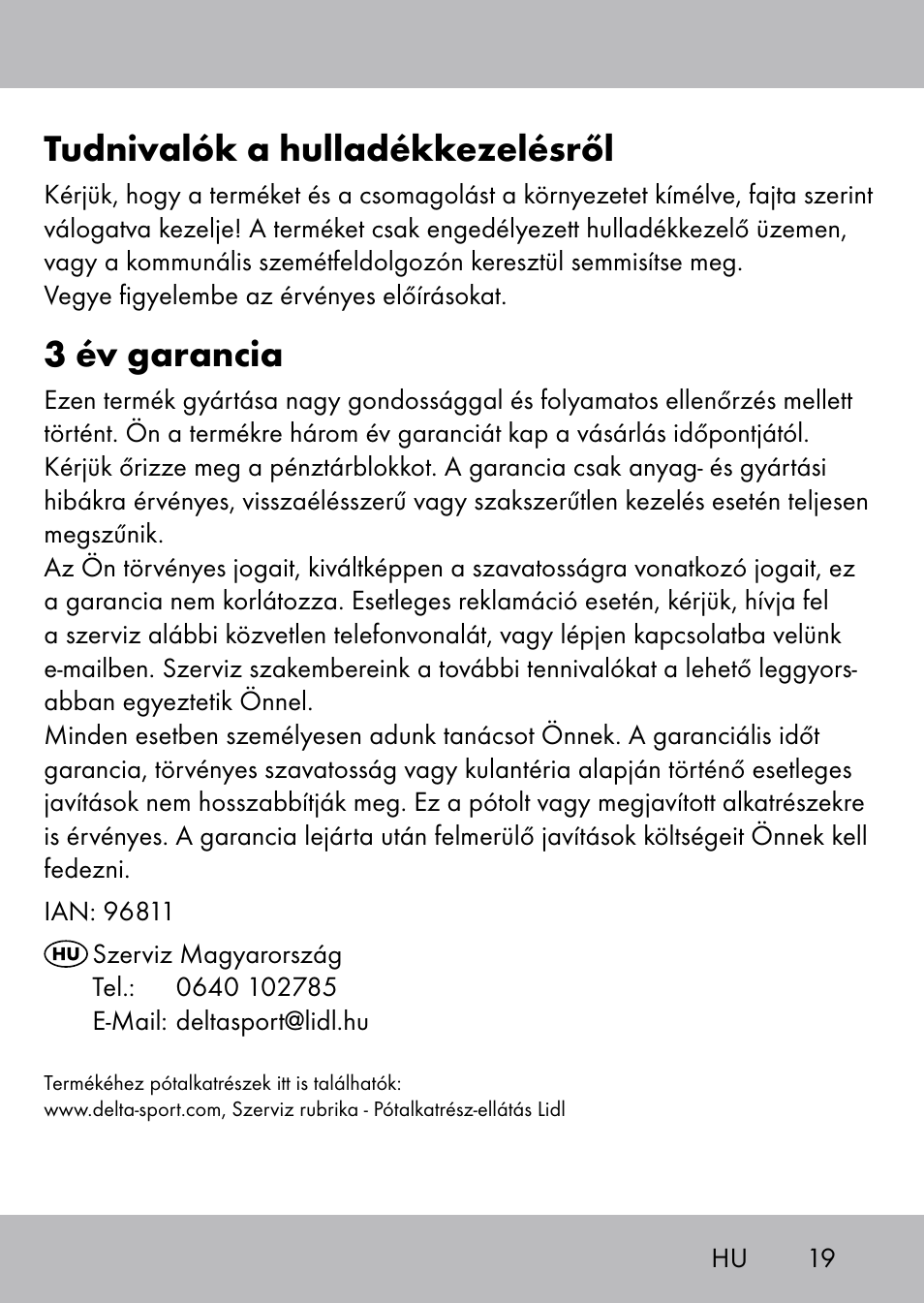 Tudnivalók a hulladékkezelésről, 3 év garancia | Playtive Swing Trapezschaukel User Manual | Page 17 / 40