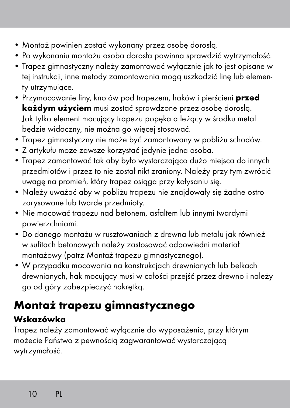 Montaż trapezu gimnastycznego | Playtive Swing Trapezschaukel User Manual | Page 8 / 40
