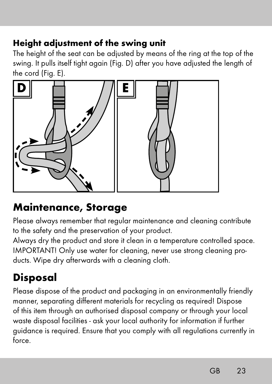 Maintenance, storage, Disposal | Playtive Swing StyleA User Manual | Page 21 / 24