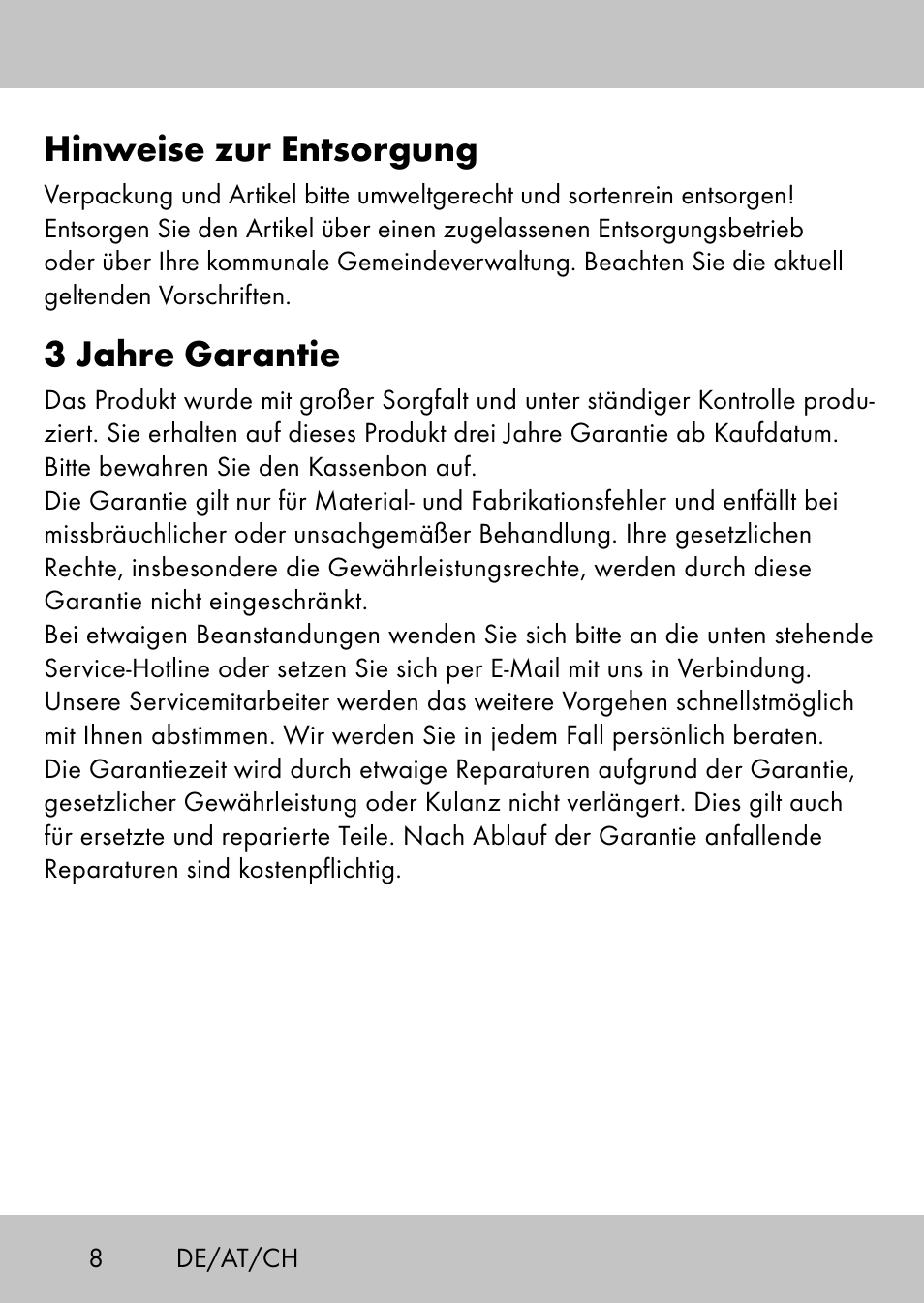 Hinweise zur entsorgung, 3 jahre garantie | Playtive Swing StyleA User Manual | Page 6 / 24