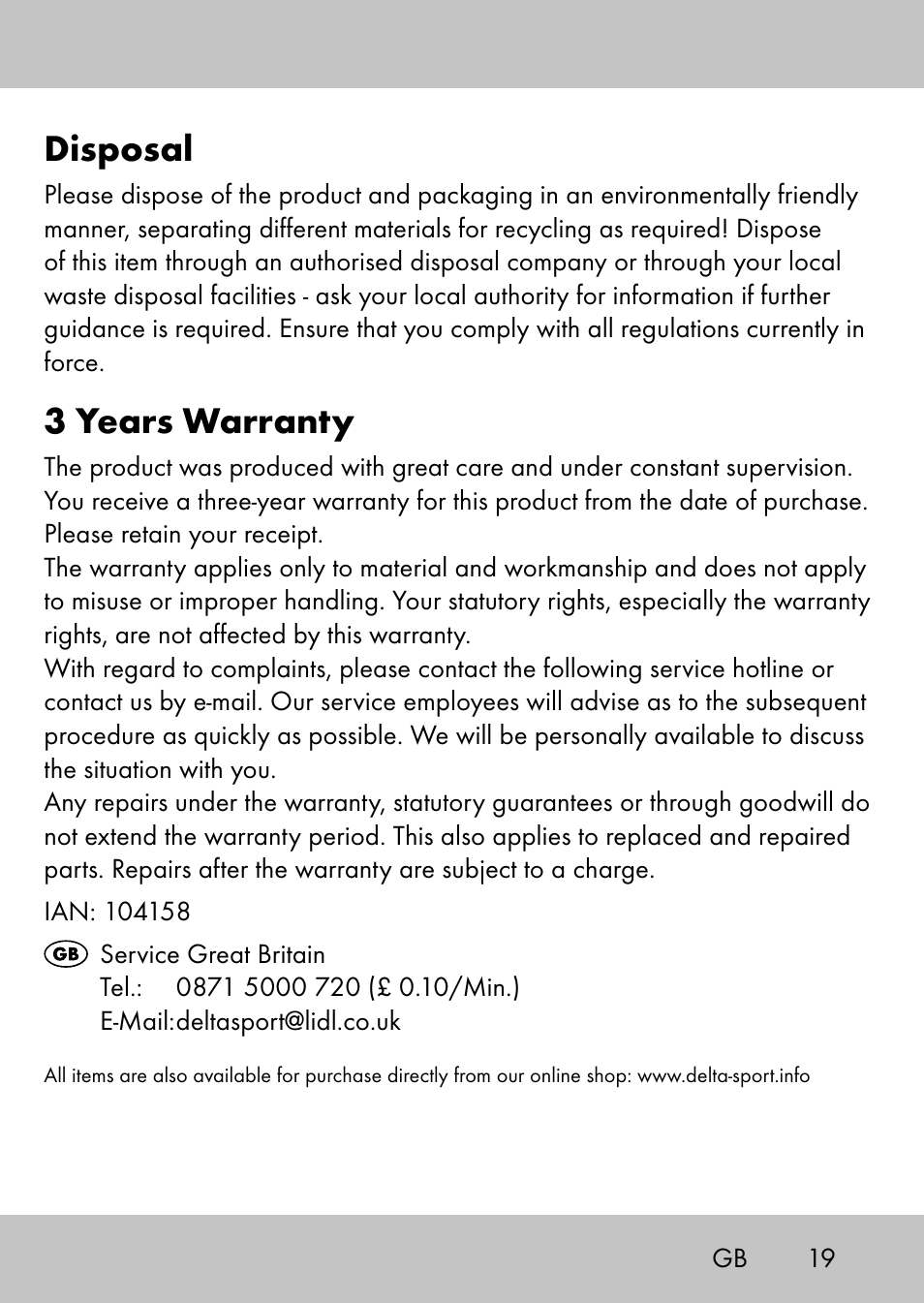 Disposal, 3 years warranty | Playtive Swing StyleB User Manual | Page 17 / 20