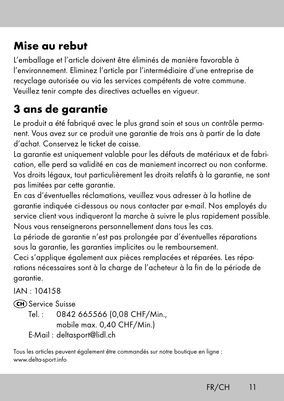 Mise au rebut, 3 ans de garantie | Playtive Swing StyleB User Manual | Page 9 / 20