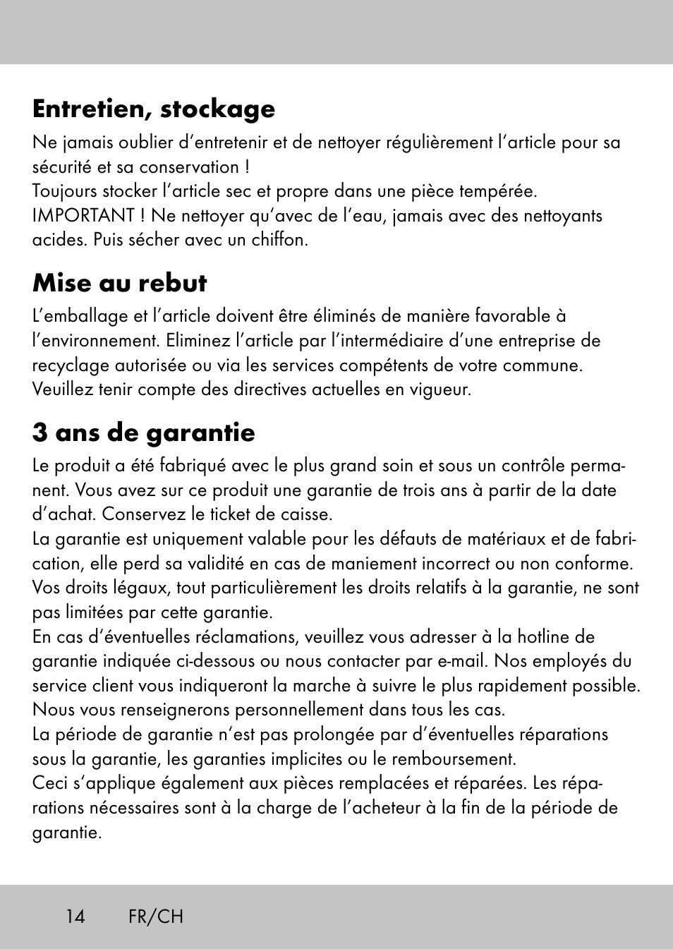 Entretien, stockage, Mise au rebut, 3 ans de garantie | Playtive Swing StyleC User Manual | Page 12 / 24