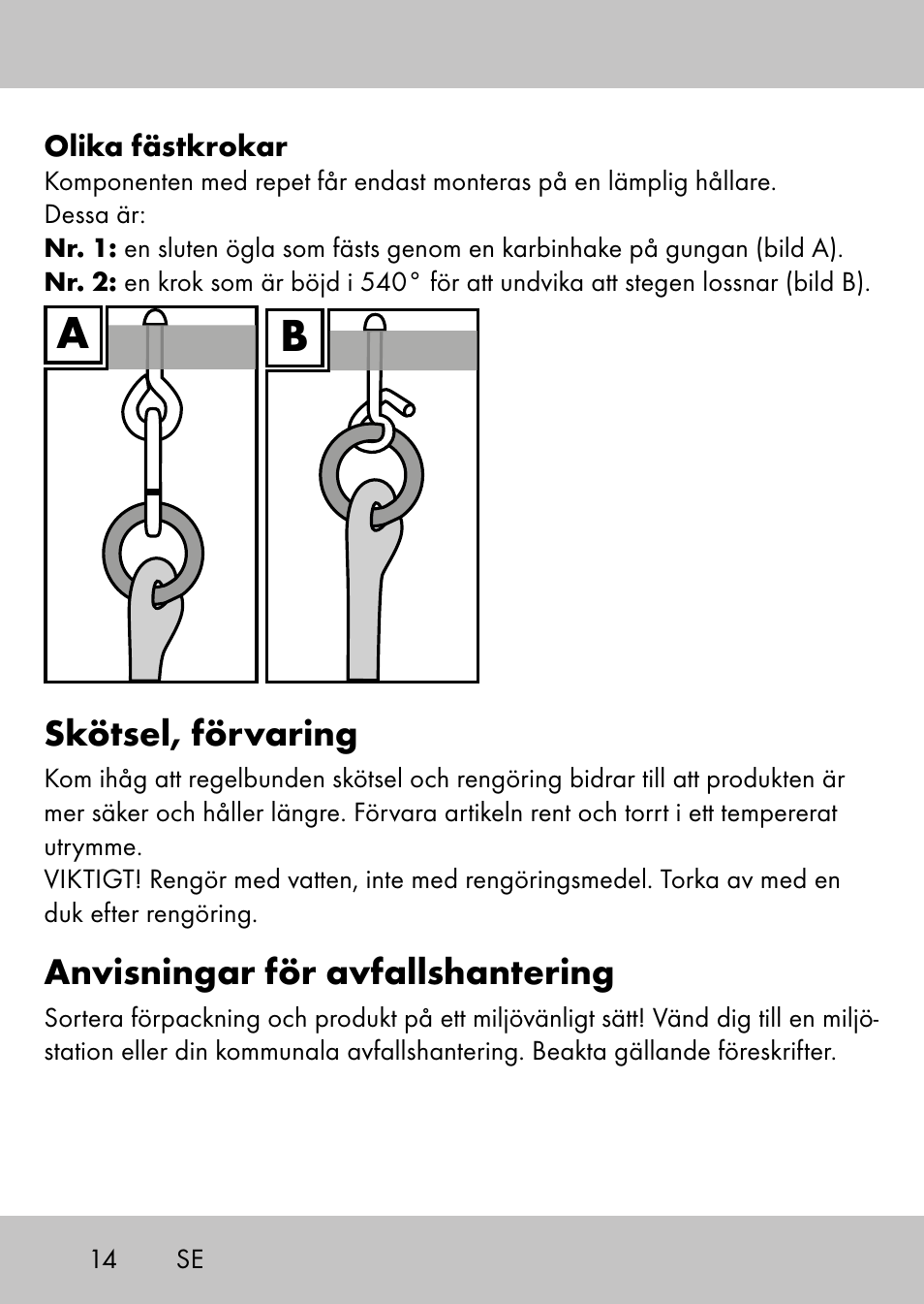 Skötsel, förvaring, Anvisningar för avfallshantering | Playtive Swing StyleB User Manual | Page 12 / 32