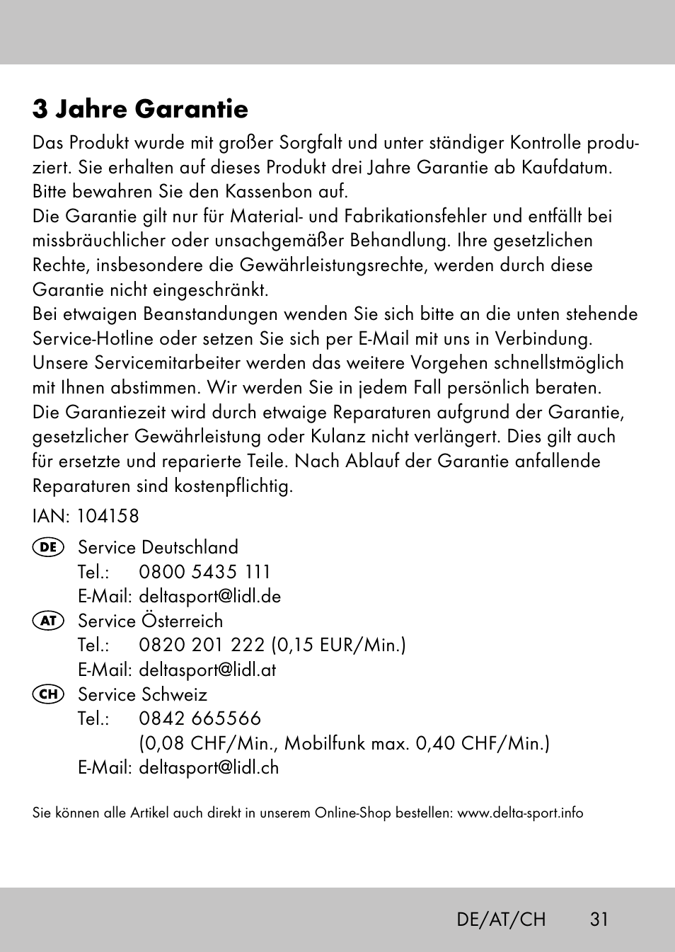 3 jahre garantie | Playtive Swing StyleB User Manual | Page 29 / 32