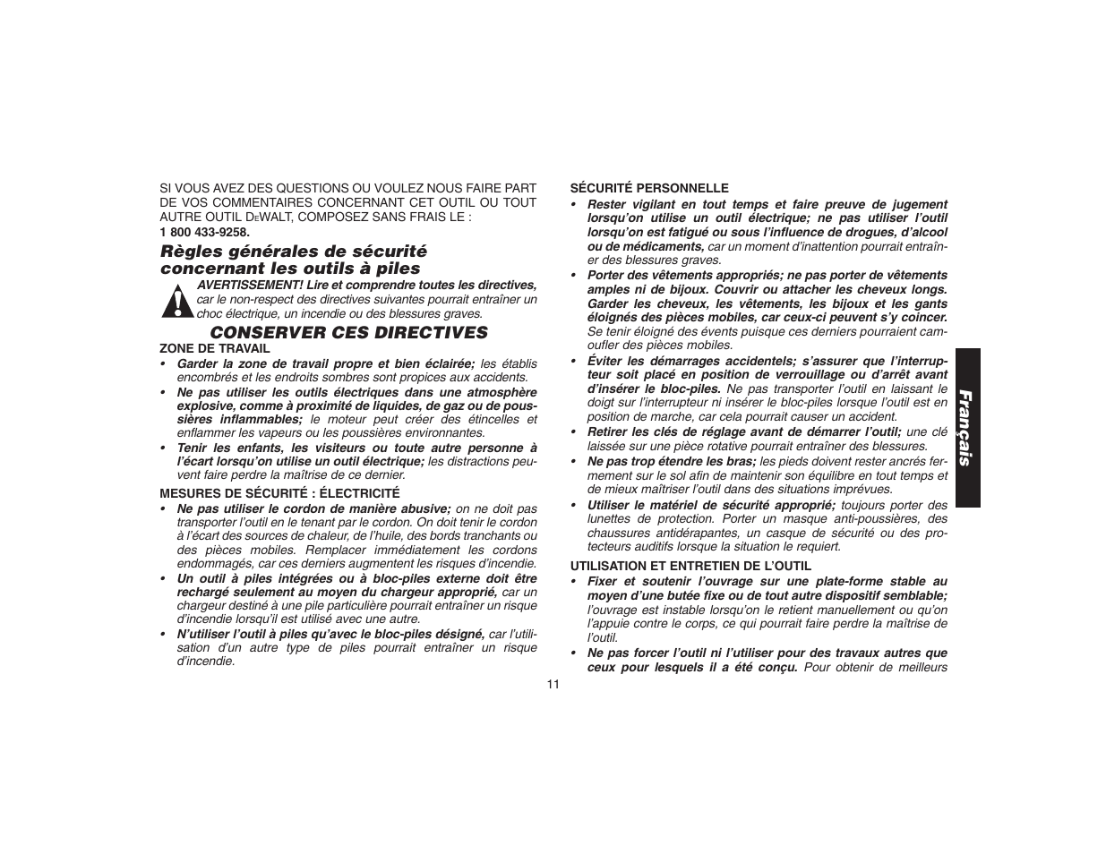 Conserver ces directives, Français | DeWalt DW9106 User Manual | Page 14 / 38