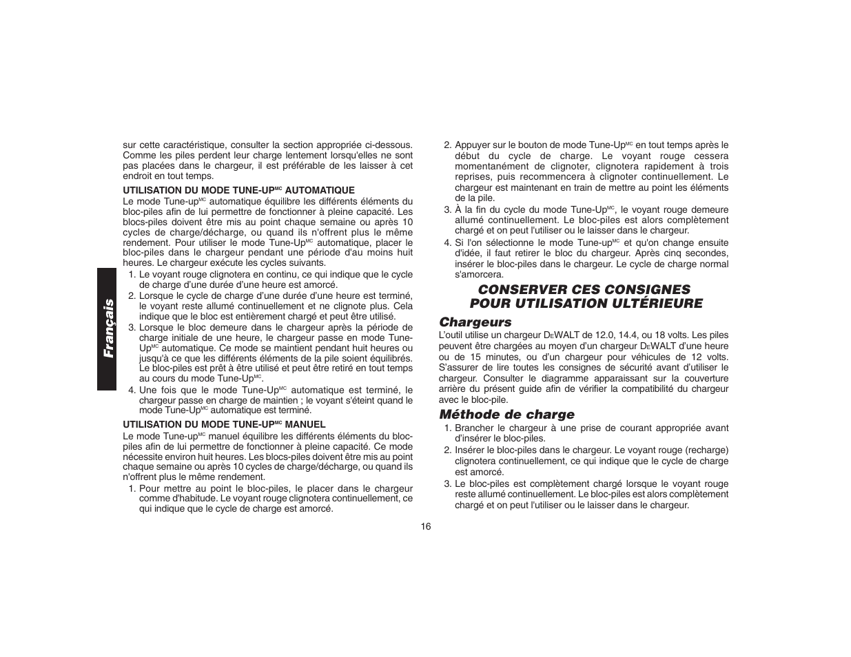 Méthode de charge, Français | DeWalt DW9106 User Manual | Page 19 / 38