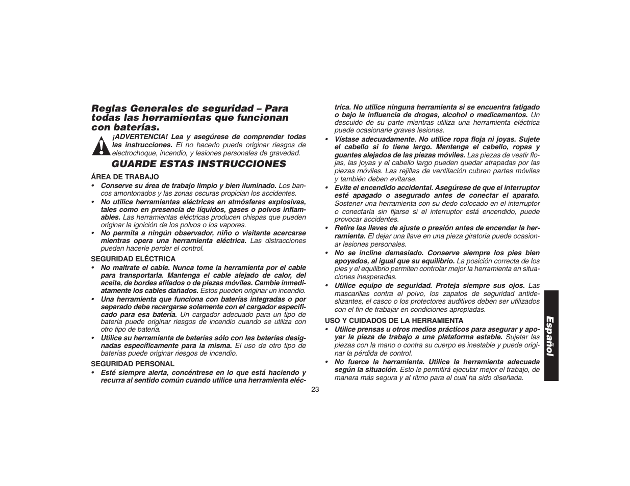 Guarde estas instrucciones | DeWalt DW9106 User Manual | Page 26 / 38