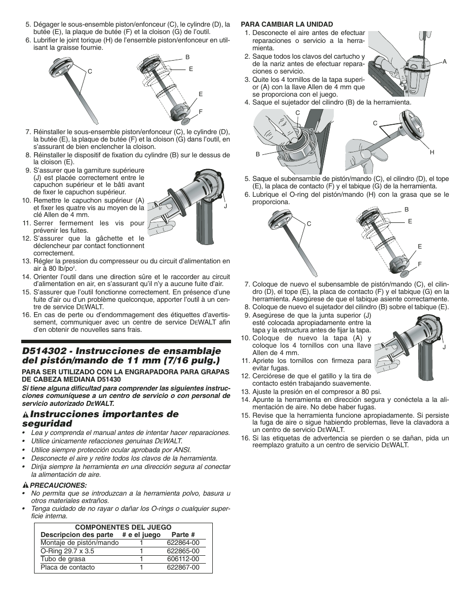 Instrucciones importantes de seguridad | DeWalt D514302 User Manual | Page 2 / 2