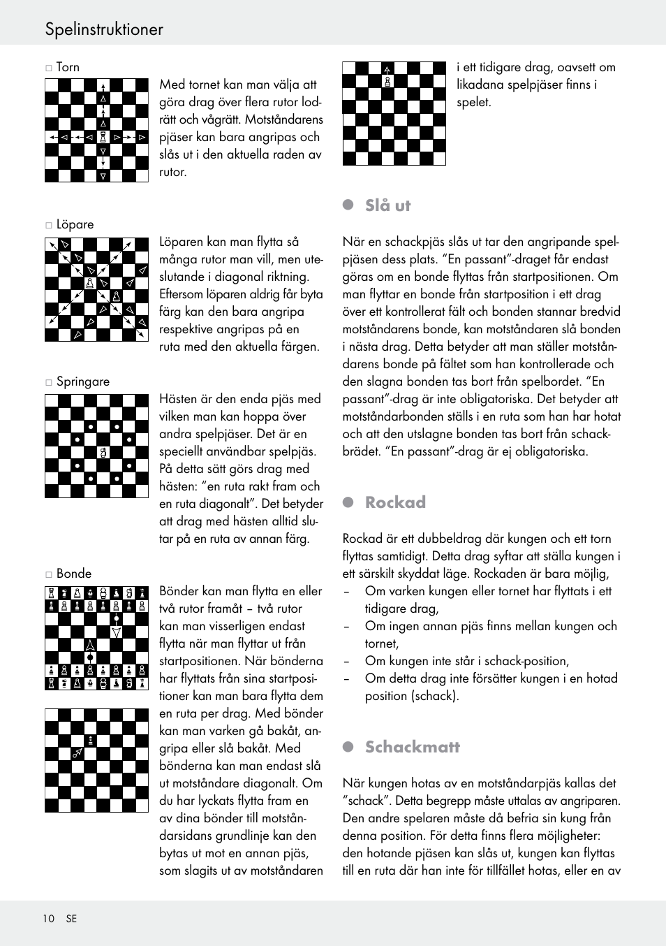 Spelinstruktioner, Slå ut, Rockad | Schackmatt | Playtive Chess Set User Manual | Page 10 / 24