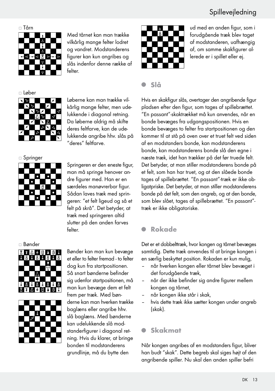 Spillevejledning, Rokade, Skakmat | Playtive Chess Set User Manual | Page 13 / 24