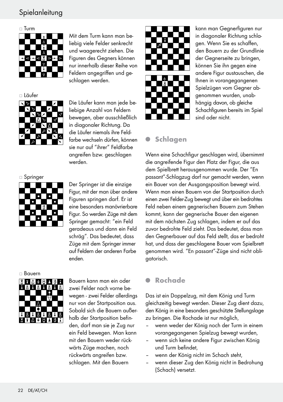 Spielanleitung, Schlagen, Rochade | Playtive Chess Set User Manual | Page 22 / 24