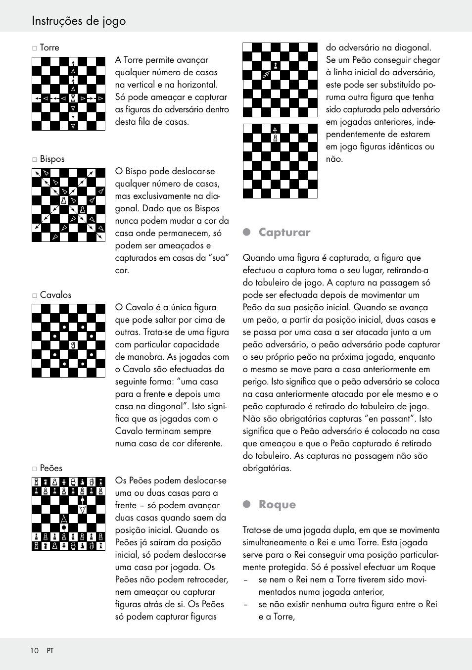 Instruções de jogo, Capturar, Roque | Playtive Chess Set User Manual | Page 10 / 18